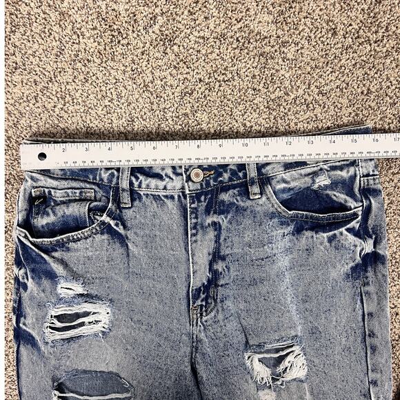 KanCan Womens 9/28 Collie High Rise Distressed Ripped Grunge Punk Mom Blue Jeans - Picture 8 of 10